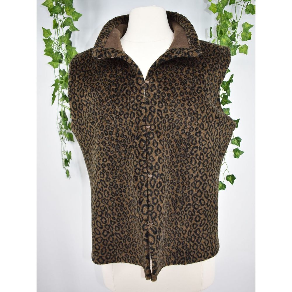 Brown Leopard print faux lined vintage vest L